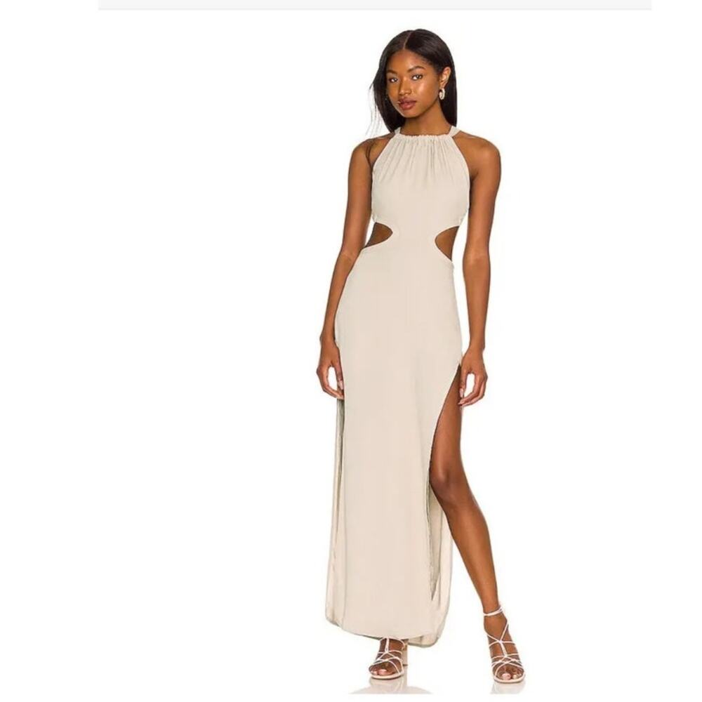 Indah Neomi Waist Cut Out Lace Up Back Maxi‎ Dress in Palomino Size S
